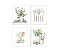 JJPRST4 PCS Botanical Kitchen Wall Art Poster Sage Green Eucalyptus Leaves Prints, Boho Plant Wall Pictures for Kitchen Dining Room Decor 8x10 in Unframed