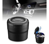 JJQFLB Car Ashtray for Toyota C-HR CHR Hybrid/C-HR EV C-EV/electric, Portable Vehicle Smokeless Ashtray with Lid & Blue LED Light, for Cars, Vans, Outdoor,A/Black