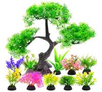 JJQHYC 10 Pack Fish Tank Decorations Aquarium Plants, Low Maintenance Artificial Green Tree Fish Tank Ornaments for Aquascaping, Fish Tank Accessories