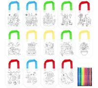 JJQHYC 14 Pieces Graffiti Colouring Bag for Kids with 12 Markers | Colour Your Own Bag | Birthday Party Favours Bags, Creative Activity Kits for Boys & Girls