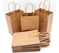 JJQHYC 18 Pcs Gift Bags with Handles Kraft Paper Bags Small Birthday Bag Brown Party Favor Bags with Gold Foil Hearts Decoration