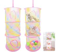 JJQHYC 2 Pack Hanging Toy Storage Organiser for Stuffed Animals & Soft Toys | 3 Tier Mesh Toy Hammock Nursery Organiser | Space-Saving Teddy Bear Storage for Kids Bedroom
