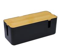 JJQHYC Cable Tidy Box Large Cable Box with Bamboo Lid Cable Management Box Black Cable Organiser for Hiding Cables and Plugs