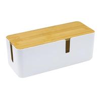 JJQHYC Cable Tidy Box Large Cable Box with Bamboo Lid Cable Management Box White Cable Organiser for Hiding Cables and Plugs