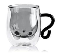 JJQHYC Cat Mug Double Walled Glass Coffee Mugs 280ml Glass Cups with Handle