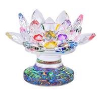 JJQHYC Colourful Crystal Lotus Flowers Candle Holder Glass Tealight Candle Holders Rainbow Lotus Candle Holder Crystal Gift Home Decoration