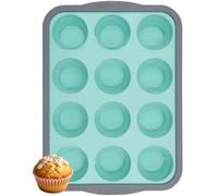 JJQHYC Silicone Muffin Trays with Metal Frame, 12 Cup Muffin Tin Non-Stick Cupcake Tray Baking Moulds for Yorkshire Pudding, Cupcakes, Brownies