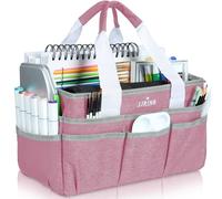 JJRING Craft Organizer Tote Bag, Art Storage Caddy with Multiple Pockets, Pink Sewing Bag for Art, Craft, Scrapbooking, School, Medical, and Office Supplies Storage