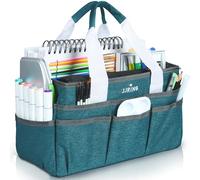 JJRING Craft Organizer Tote Bag for Art Storage, Caddy with Multiple Pockets, Bluish Green Sewing Bag for Scrapbooking, School, Medical, and Office Supplies