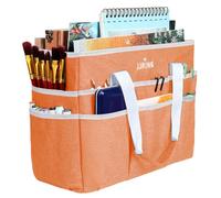 JJRING Craft Organizer Tote Bag for Art Storage, Caddy with Multiple Pockets, Sewing Bag for Scrapbooking, School, Medical, and Office Supplies, Orange, L