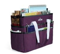 JJRING Craft Organizer Tote Bag, Large Art Storage Box with Multiple Pockets, Dark Purple Sewing Bag for Arts, Crafts, Scrapbooking, School, Medicine and Office Supplies