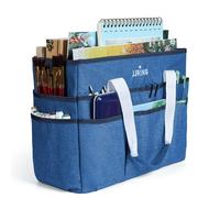 JJRING Craft Organizer Tote Bag, Large Art Storage Caddy with Multiple Pockets, Blue Sewing Bag for Art, Craft, Scrapbooking, Medical, and Office Supplies Storage