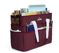 JJRING Craft Organizer Tote Bag, Large Art Storage Caddy with Multiple Pockets, Dark Red Sewing Bag for Art, Craft, Scrapbooking, School, Medical, and Office Supplies Storage