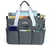 JJRING Craft Organizer Tote Bag, Large Art Storage Caddy with Multiple Pockets, Gray Sewing Bag for Art, Craft, Scrapbooking, School, Medical, and Office Supplies Storage