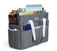 JJRING Craft Organizer Tote Bag, Large Art Storage Caddy with Multiple Pockets, Gray Sewing Bag for Art, Craft, Scrapbooking, School, Medical, and Office Supplies Storage