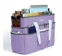 JJRING Craft Organizer Tote Bag, Large Art Storage Caddy with Multiple Pockets, Lilac Sewing Bag for Art, Craft, Scrapbooking, School, Medical, and Office Supplies Storage
