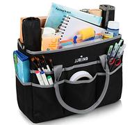 JJRING Large Craft Carrying Bag, Nylon Fabric Artist Tote Bag with 16 Pockets for Art, Sewing or School, Office Supplies Organizer, Silver