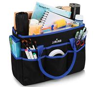 JJRING Large Craft Carrying Bag, Nylon Fabric Artist Tote Bag with 16 Pockets for Art, Sewing or School, Office Supplies Organizer, Blue