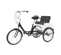 JJsdwin 20" Adult Tricycle, Single Speed Trike with Large Basket and Kid's Seat, Height Adjustable 3 Wheel Bicycle for Shopping, Exercising and Entertainment, Max. Bearing Capacity 120kg