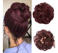 JJstar Hairpiece with Elastic Band, Large Bun Hairpiece Curly Hair Scrunchie with Hair Updo Hair Extension Messy Bun Hairpieces for Women Girls Ponytail (Wine Red)