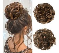 JJstar Hairpiece with Elastic Band, Large Bun Hairpiece Curly Hair Scrunchie with Hair Updo Hair Extension Messy Bun Hairpieces for Women Girls Ponytail (Dark Brown & Golden)