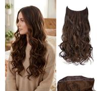 JJstar Invisible Wire Hair Extensions with 3 Clips 50 cm Long Waves Curls Synthetic High Temperature Fibre Extensions for Women