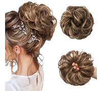 JJstar Large Bun Hairpiece Curly Hair Scrunchie with Elastic Band, Heat Resistant Synthetic Fiber, 20cm, Messy Bun Hairpieces for Women Girls Ponytail (Brunette & Honey Blonde)