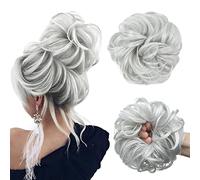 JJstar Large Curly Hair Scrunchie, Silver-Grey, 20cm, Heat Resistant Synthetic Fiber, Messy Bun Hairpiece with Elastic Band
