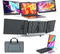 JJTechGiant Triple Portable Monitor for Laptop Screen Extender Dual Monitor 14 Inch FHD 1080P Tri Screen Display 4 Speakers Plug and Play No Driver for 13.3-17 Inch Laptop Windows/Mac/Chrome