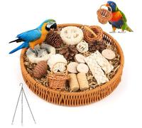 JJunLiM Natural Bird Toy Rattan Bird Foraging Box Parrot Shredding Toys Box Conure Chewing Toys for Cockatiel Lovebird Parakeet Budgie(Round 9.84inch)