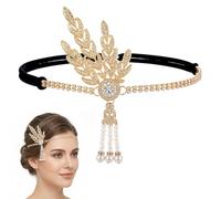 JJUNW 1920s Flapper Headband, Gold Tassel Leaf Rhiestones Headpiece Bride | Wedding Head Bands Pearl Tassel Headdress 1920s Headpiece for Women