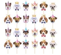 JJUNW 24Pcs Dog Cupcake Toppers, Cute Single Sided Dogs Face Cupcake Topper for Dog Pet Themed Birthday Party Decorations(Dog Face)