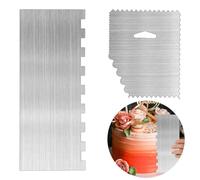 JJUNW 2Pcs Ehonik Stainless Steel Cake Scraper Cake Decorating Tools, Metal Cake Scraper Smoother Double Sided Jagged Wave Patterned for Different Shapes of Comb Cake Edges Decoration