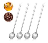 JJUNW 4 Pcs Stainless Steel Coffee Stir Spoons, Long Handle Bar Soup Spoons, Ice Tea Espresso Demitasse Stirring Spoons for Cocktail, Coffee, Tea, Milkshake