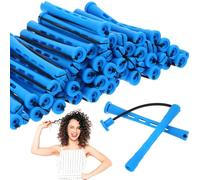 JJUNW 60 Pcs Perm Rods For Short Hair, Eatless Curling Rod Small Flexi Rods, Perm Rollers Plastic Blue Hair Rollers for Women Diy Hair Curler Styling Tools Hairdressing Hair
