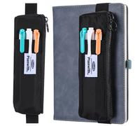 JJUNW Pen Holder Notebook, Pen Bag for Notebook, Portable Pencil Case, Adjustable Elastic Band, Zip Pen Case, Reusable Pen Loop for Diary, Notebook, Books, black