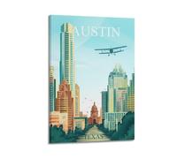 JJUPUV Austin Texas Vintage Travel Posters Artworks Canvas Room Aesthetic Wall Art Prints Home Modern Decor 16x24inch(40x60cm)