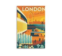 JJUPUV London South Bank Vintage Travel Posters Wall Art Scroll Canvas Painting Picture Living Room Decor Home 16x24inch(40x60cm)