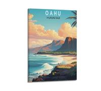 JJUPUV Oahu Hawaii Vintage Travel Posters Cool Artworks Painting Wall Art Canvas Prints Hanging Picture Home Decors Idea 08x12inch(20x30cm)