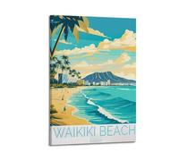 JJUPUV Waikik Beach Hawaii Vintage Travel Posters Canvas Wall Art Decorative Bedroom Modern Home Print Picture Artworkss 12x18inch(30x45cm)