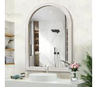 JJUUYOU Arched Wall Mirror Arch Bathroom Mirror Wall Mounted Vanity Mirrors with Arch Wood Frame 65x45CM Modern Bathroom Vanity Mirrors for Bedroom Living Room Hanging or Leaning Old White