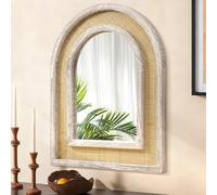JJUUYOU Arched Wall Mirror Arch Bathroom Mirrors for Wall Mounted Vanity Mirror with Wood Frame 45 x 65 cm Modern Hanging Mirror for Living Room Bedroom Entryway Old White