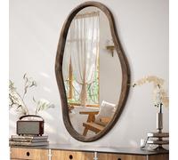 JJUUYOU Asymmetrical Mirrors Irregular Bathroom Wall Mirror 75x45cm Large Wooden Frame Modern Decorative Hanging Mirror for Makeup Bathroom Living Room Brown