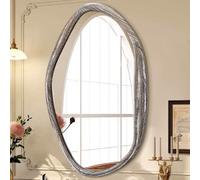 JJUUYOU Asymmetrical Mirrors Large Irregular Bathroom Wall Mirror 70x50 cm Large Wooden Frame Modern Mirror for Makeup Bathroom Living Room,Brown