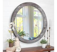 JJUUYOU Black Wall Mirror Round Wall Mirror 50cm Wooden Deep Framed Circle Mirrors for Bathroom Bedroom Living Room,Black