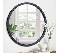 JJUUYOU Circle Wall Mirror 50 CM Round Mirror for Bathroom Black Wooden Mirrors for Living Room Wall Mounted Wood Frame Mirrors for Bedroom Washroom Dorm
