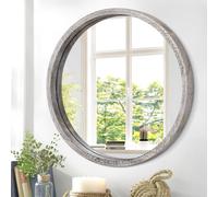 JJUUYOU Circular Wall Mirror Round Mirror for Bathroom, Rustic Brown Vanity Mirror Small Decor Circle for Wall Wood Frame Make up Mirror for Farmhouse Living Room, Bedroom, Dorm Decorative