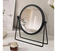 JJUUYOU Desk Mirror with Metal Framed Round Tabletop Mirror 360°Rotation Small Makeup with Stand Mirrors for for Office Dorm Room Cosmetic Black