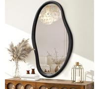 JJUUYOU Irregular Mirror Black Asymmetrical Wooden Wall Mirror 36"x24" Large Home Decorative Wall Mounted Vanity Hanging Mirrors for Bathroom Dressing Room Living Room
