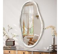 JJUUYOU Irregular Mirrors for Wall Asymmetrical Wall Mirror 90x60cm Large Wall Mounted Mirror with Wooden Frame for Bathroom Bedroom Living Room Hallway Modern Hanging Mirrors Retro White